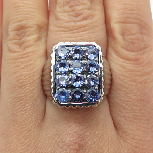 DSMK 925 Sterling Silver Round-Cut Tanzanite Gem Ribbed Domed Ring Size 7.25