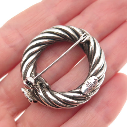 MILOR 925 Sterling Silver Vintage Italy Twisted Circle Oxidized Pin Brooch