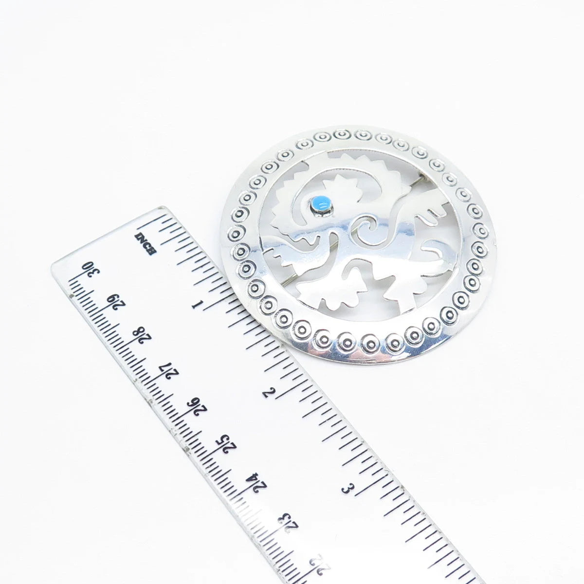 925 Sterling Silver Vintage Real Turquoise Gemstone Tribal Pin Brooch