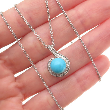 D'Joy 925 Sterling Silver Real Turquoise & White Topaz Cable Chain Necklace 20"