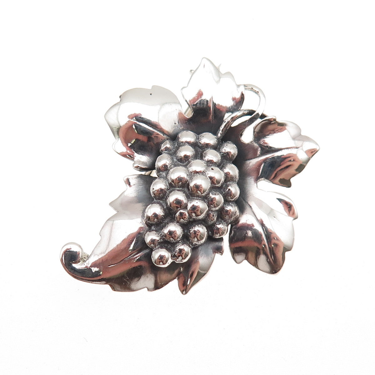 925 Sterling Silver Vintage Modernist Grape Oxidized Pin Brooch