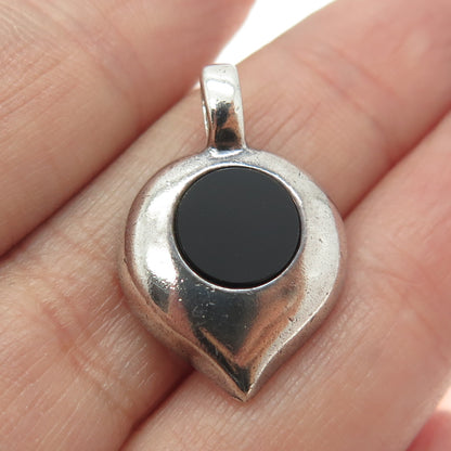 925 Sterling Silver Vintage Israel Real Black Onyx Gemstone Modernist Pendant