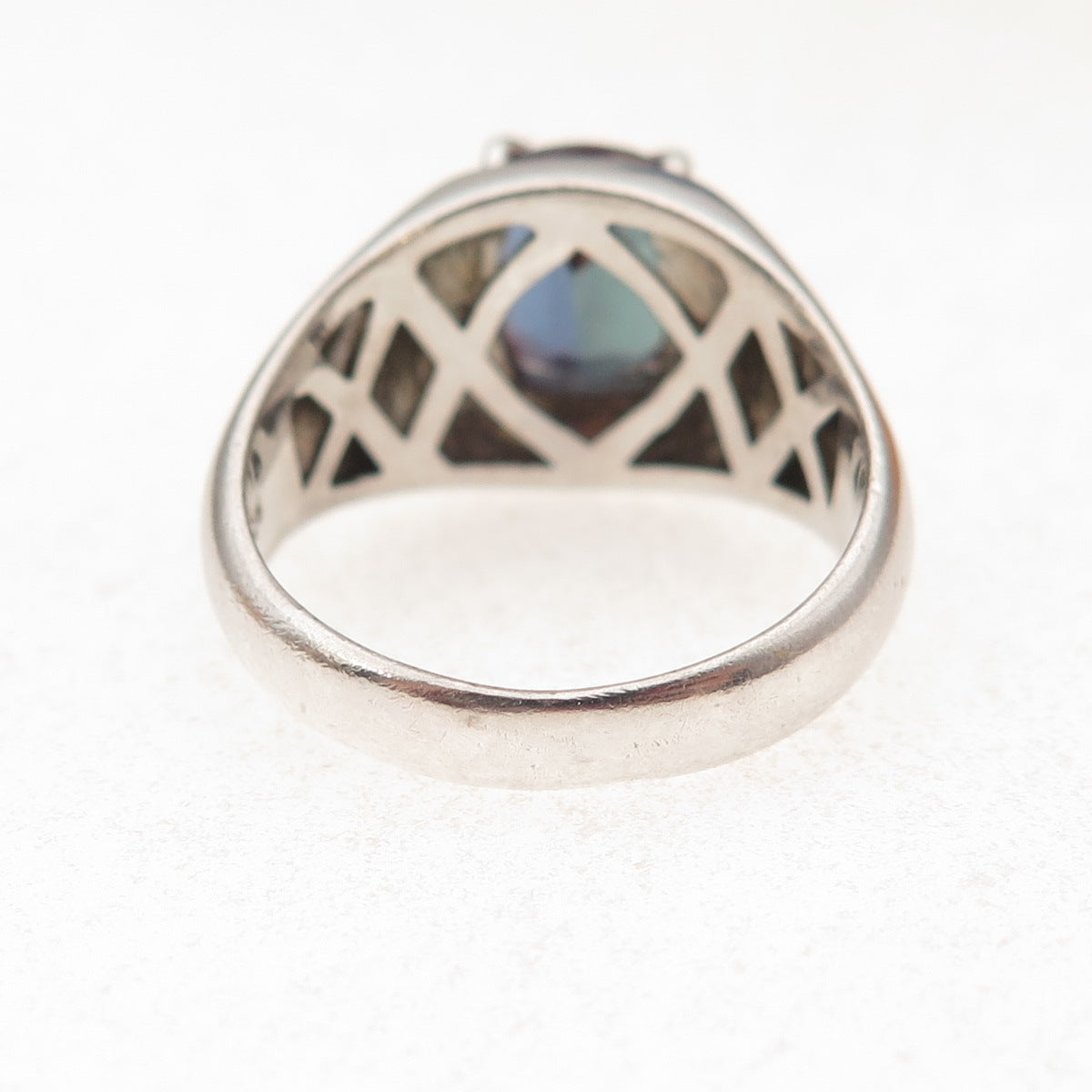 925 Sterling Silver Lab-Created Peacock Sapphire Ring Size 9.25