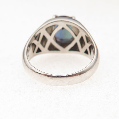 925 Sterling Silver Lab-Created Peacock Sapphire Ring Size 9.25