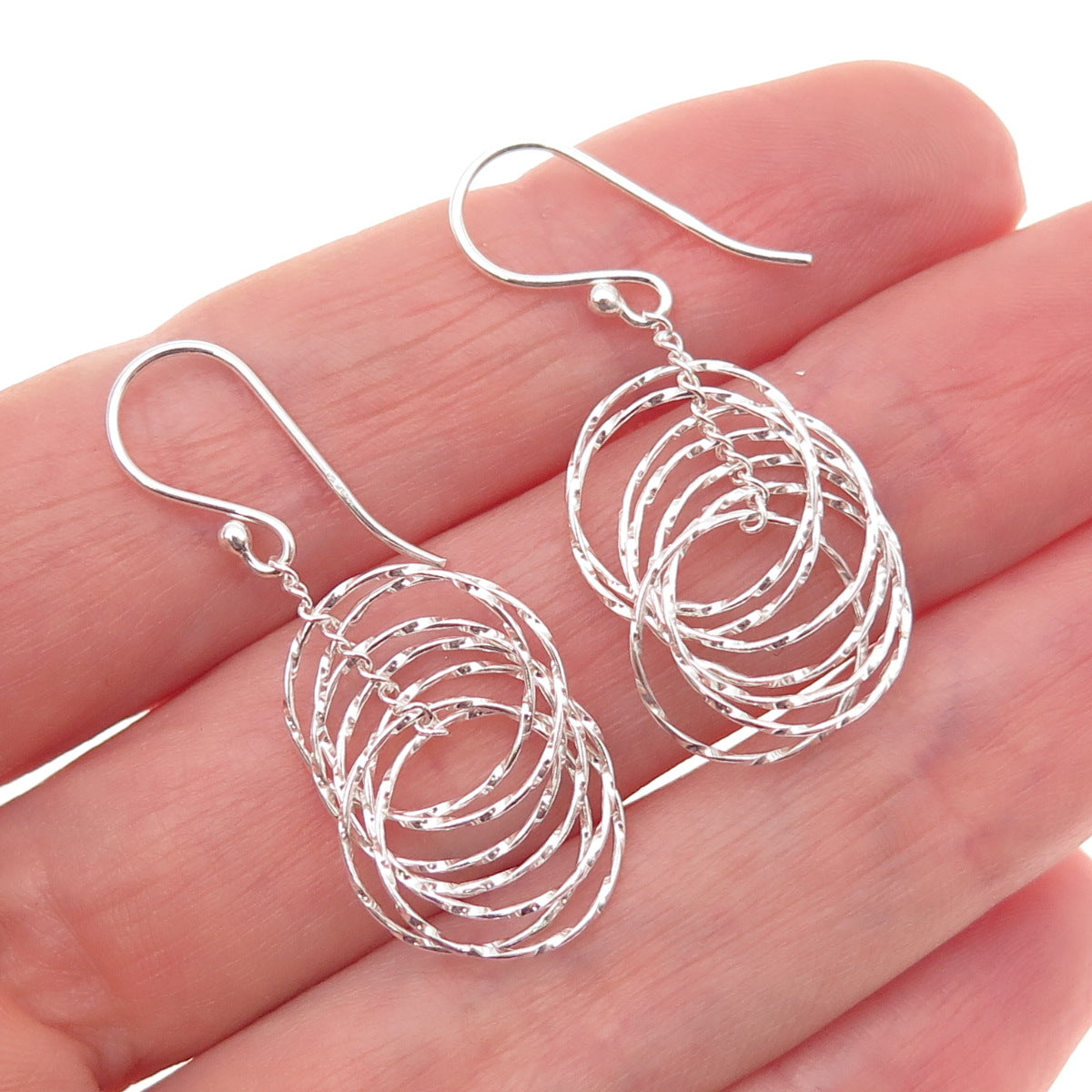 925 Sterling Silver Interlocked Circle Dangle Earrings