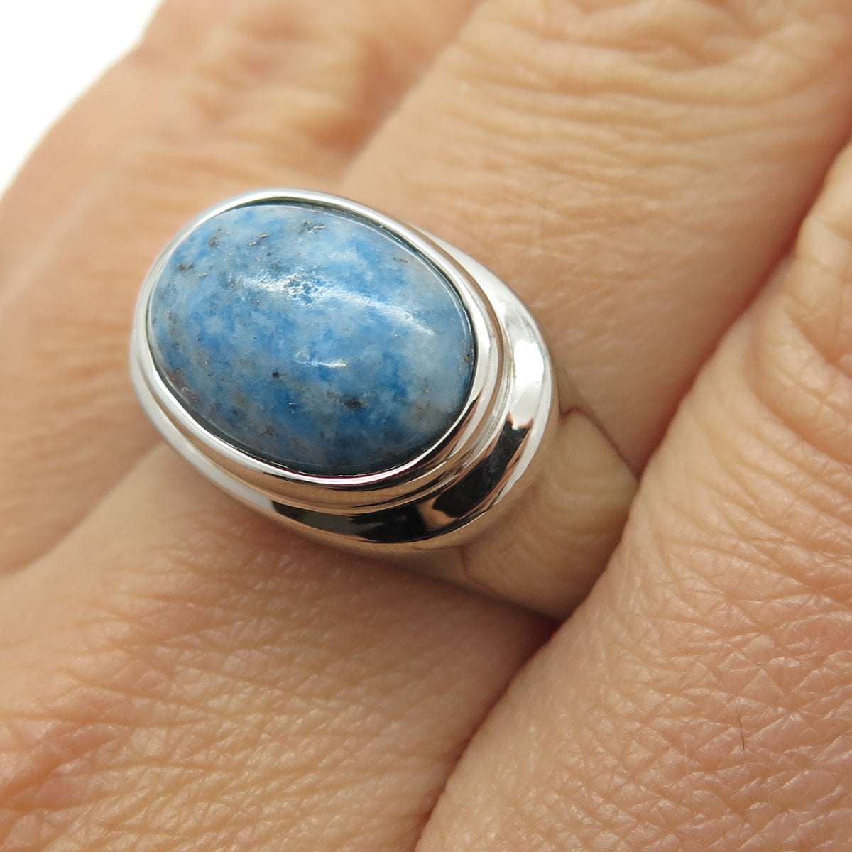 925 Sterling Silver Vintage Real Cabochon Denim Lapis Ring Size 9