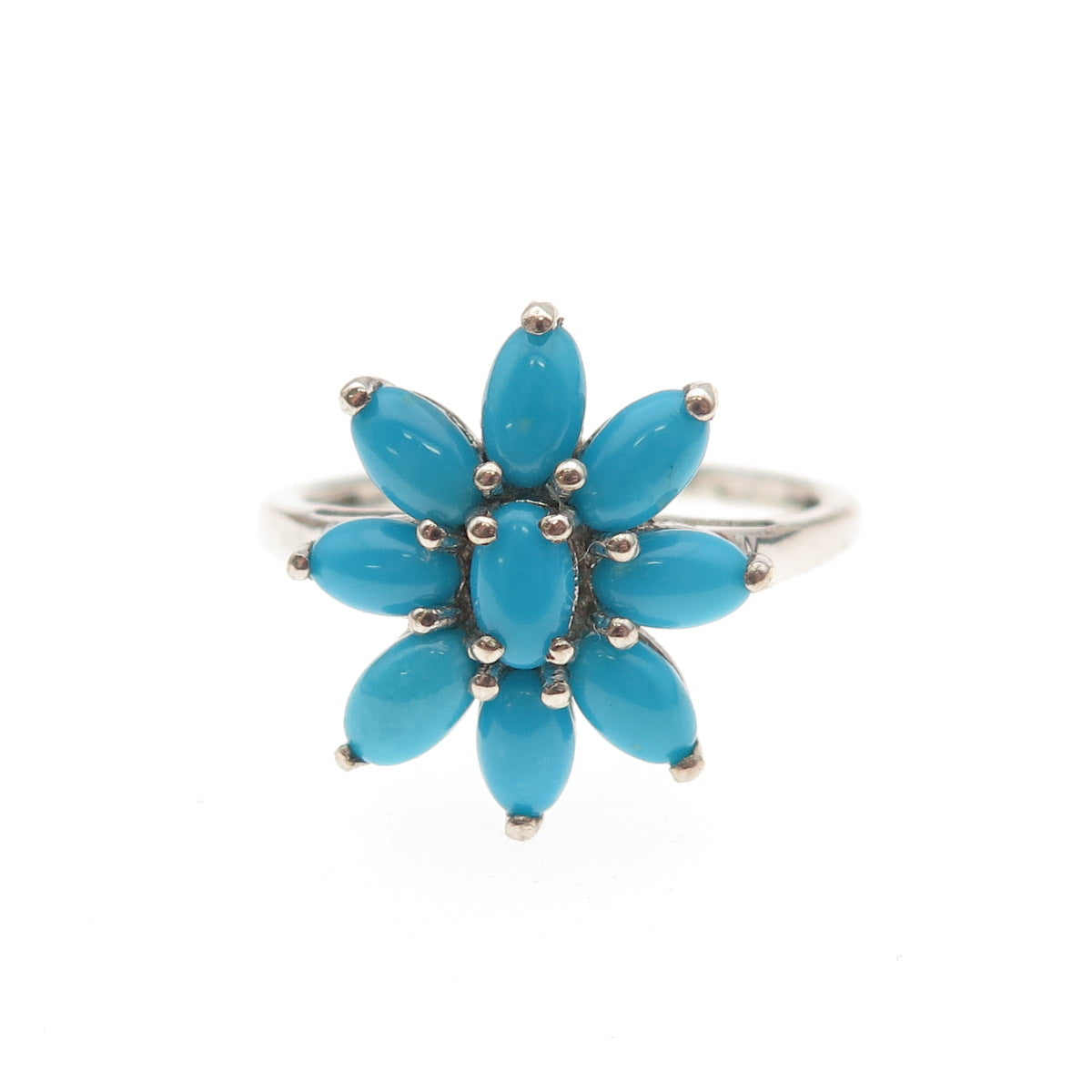 Chuck Clemency Sterling Silver Real Sleeping Beauty Turquoise Floral Ring Size 8