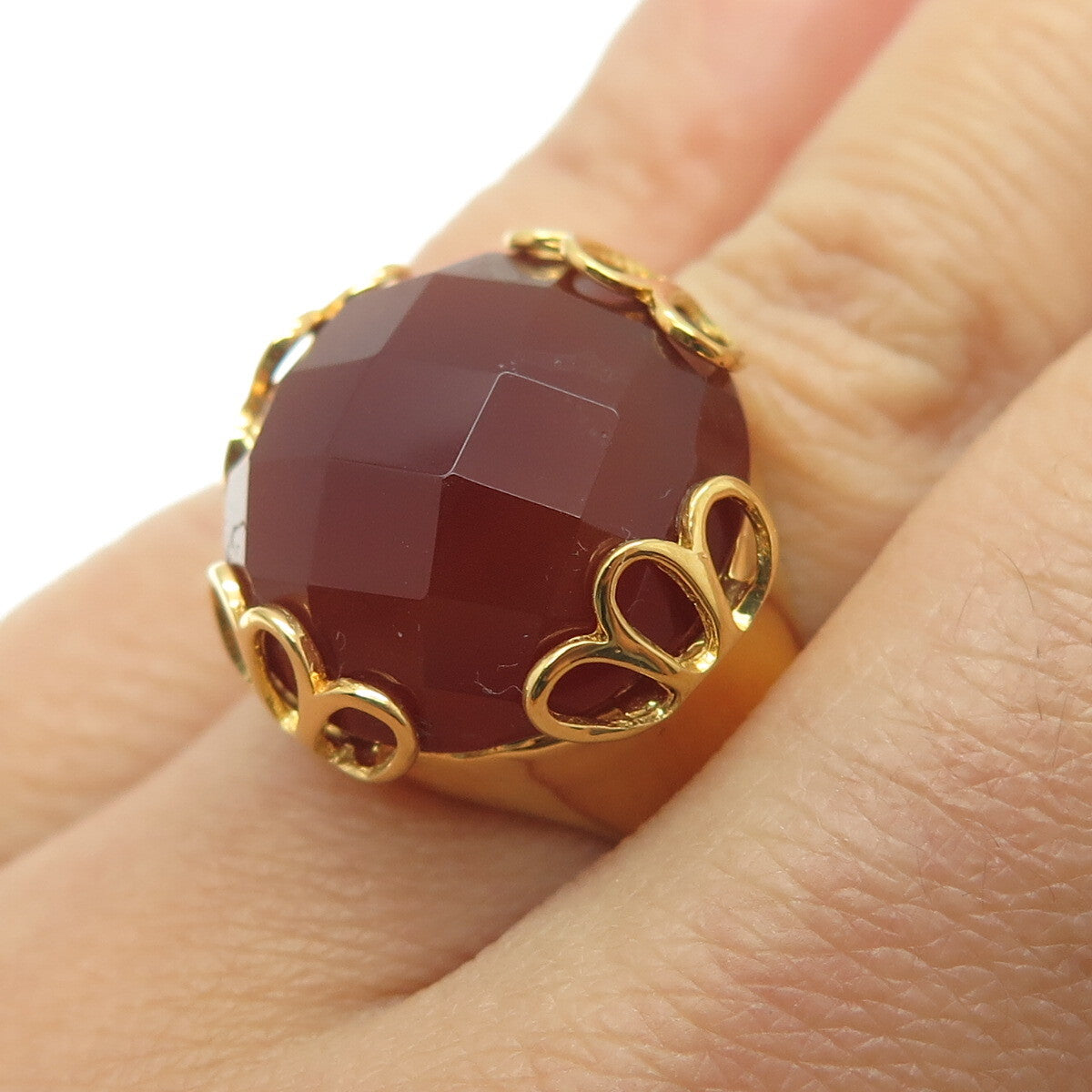 GIOIELLI DI VALENZA 925 Sterling Silver Gold Plated Italy Carnelian Ring Size 6