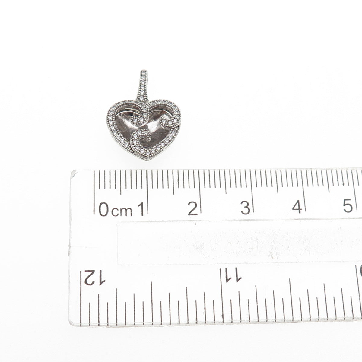 925 Sterling Silver Round-Cut C Z Swirl Heart Mini Charm Pendant
