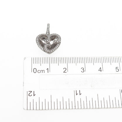 925 Sterling Silver Round-Cut C Z Swirl Heart Mini Charm Pendant