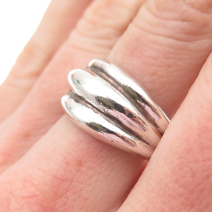 925 Sterling Silver Vintage England Modernist Ribbed Oxidized Ring Size 9