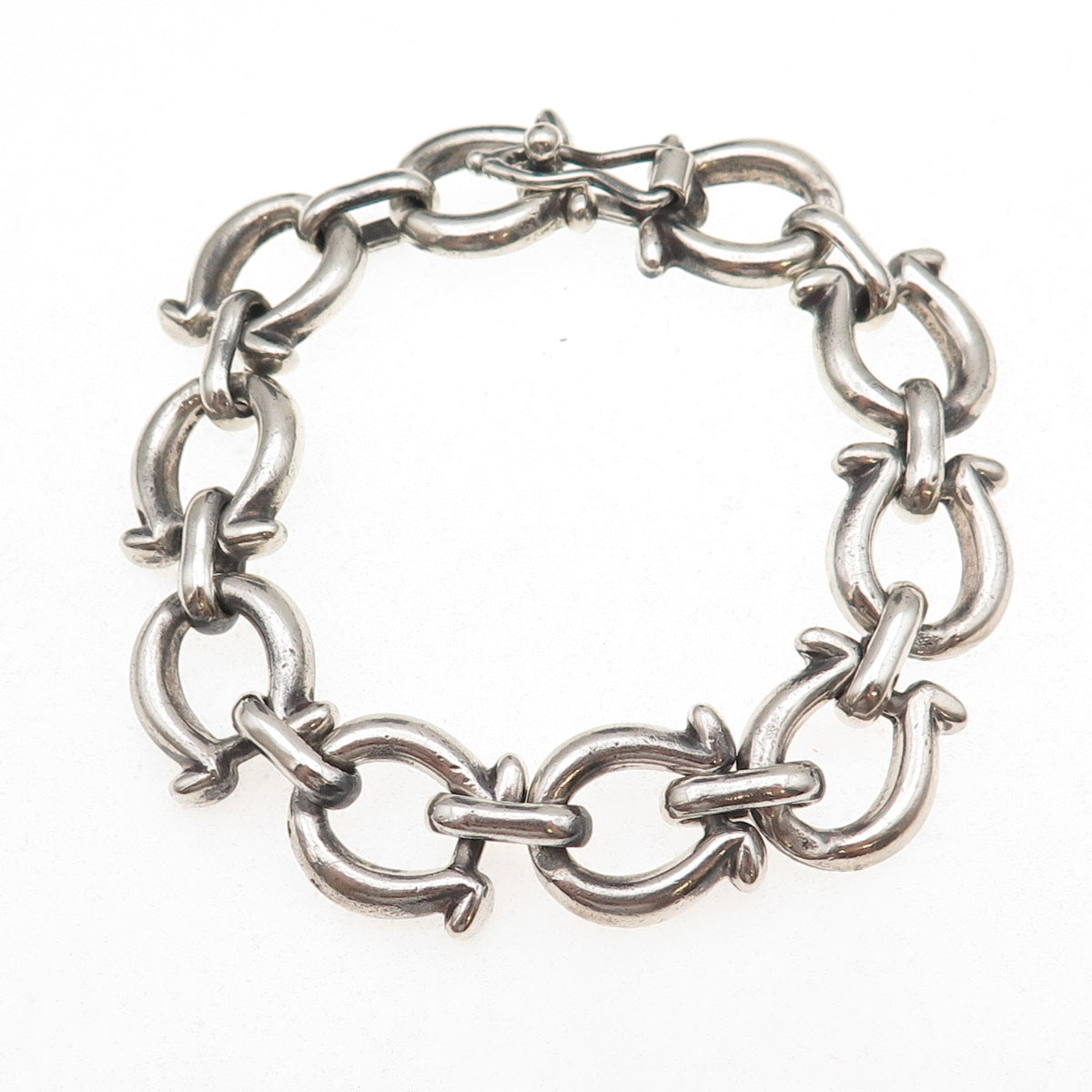 925 Sterling Silver Vintage Mexico Omega-Link Oxidized Bracelet 7"