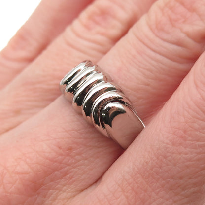 925 Sterling Silver Vintage Modernist Ribbed Oxidized Ring Size 7.25