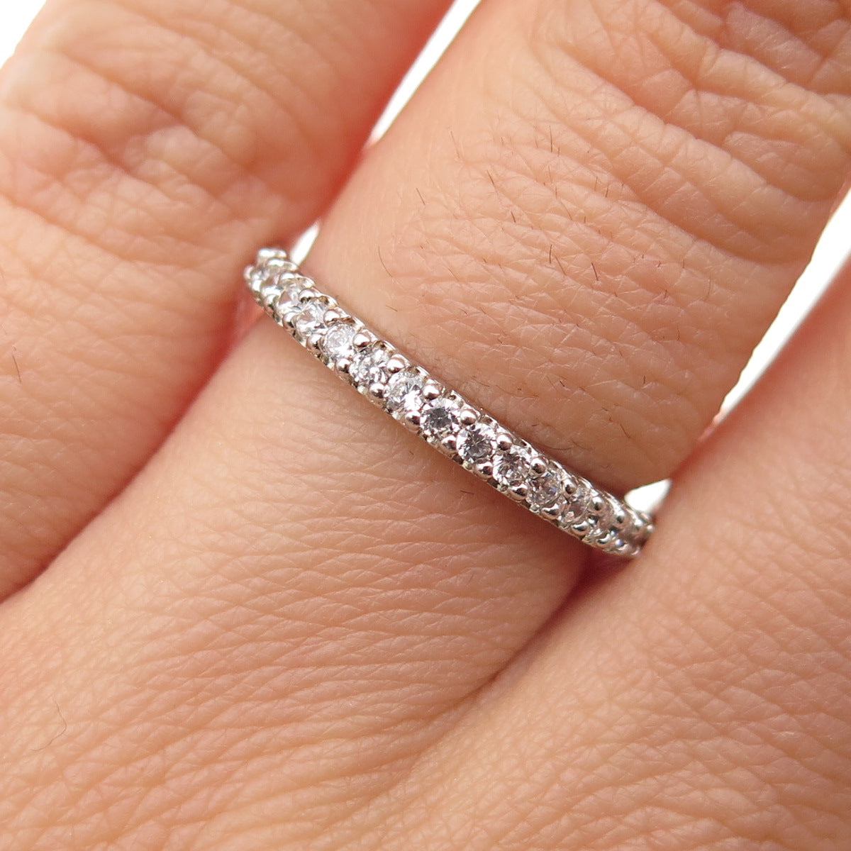 925 Sterling Silver Round-Cut C Z Half Eternity Stackable Band Ring Size 6