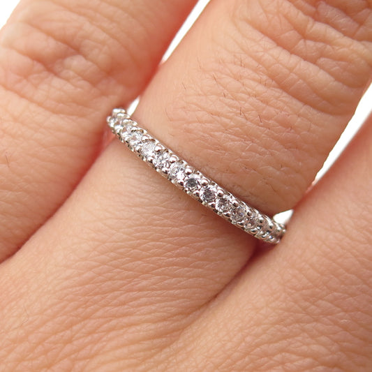 925 Sterling Silver Round-Cut C Z Half Eternity Stackable Band Ring Size 6