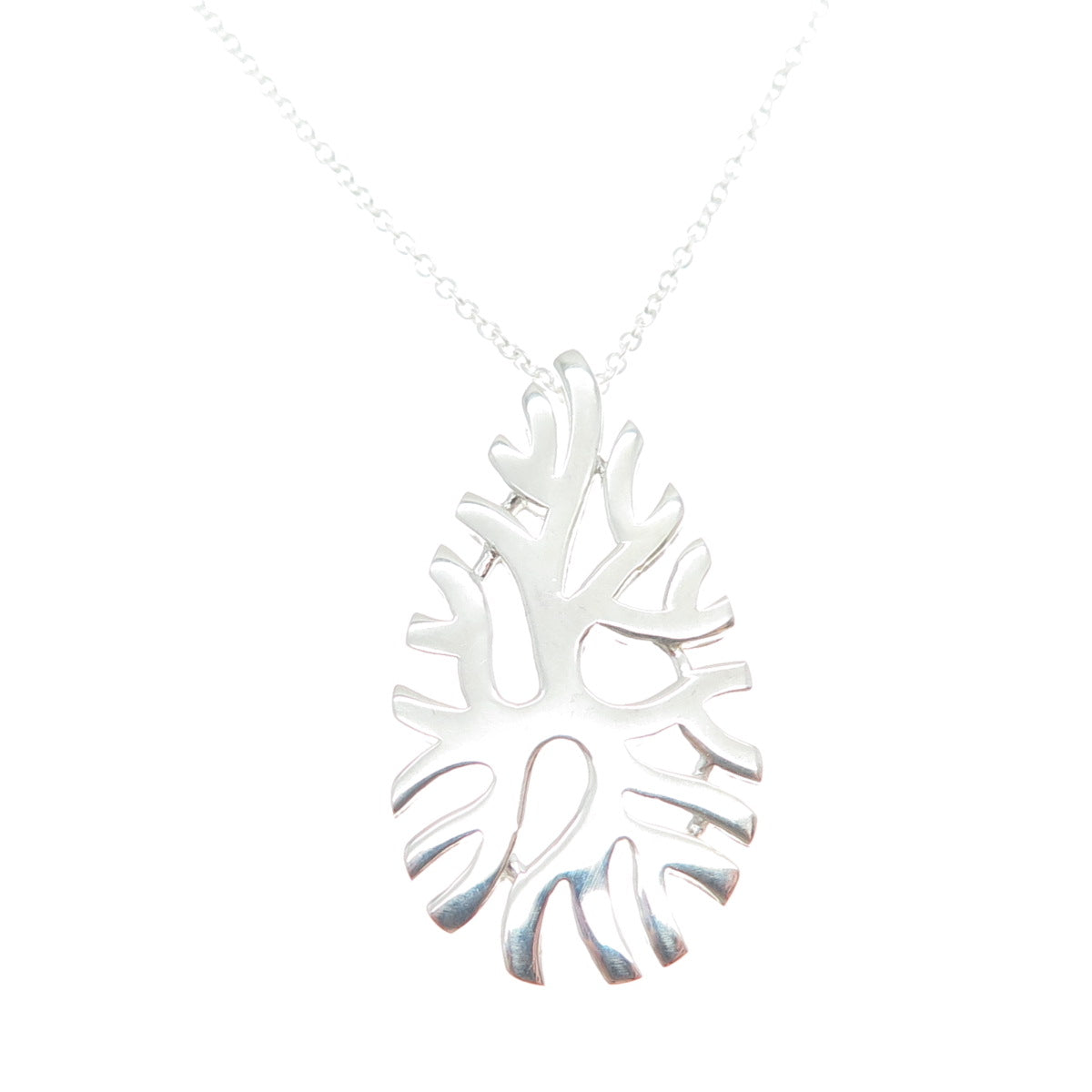 925 Sterling Silver Italy Modernist Coral Reef Teardrop Cable Chain Necklace 18"