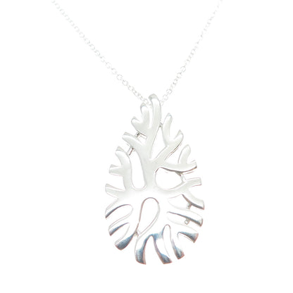 925 Sterling Silver Italy Modernist Coral Reef Teardrop Cable Chain Necklace 18"