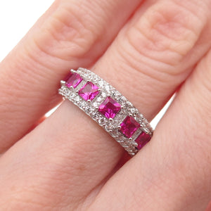 925 Sterling Silver Lab-Created Ruby & C Z Eternity Band Ring Size 5.5