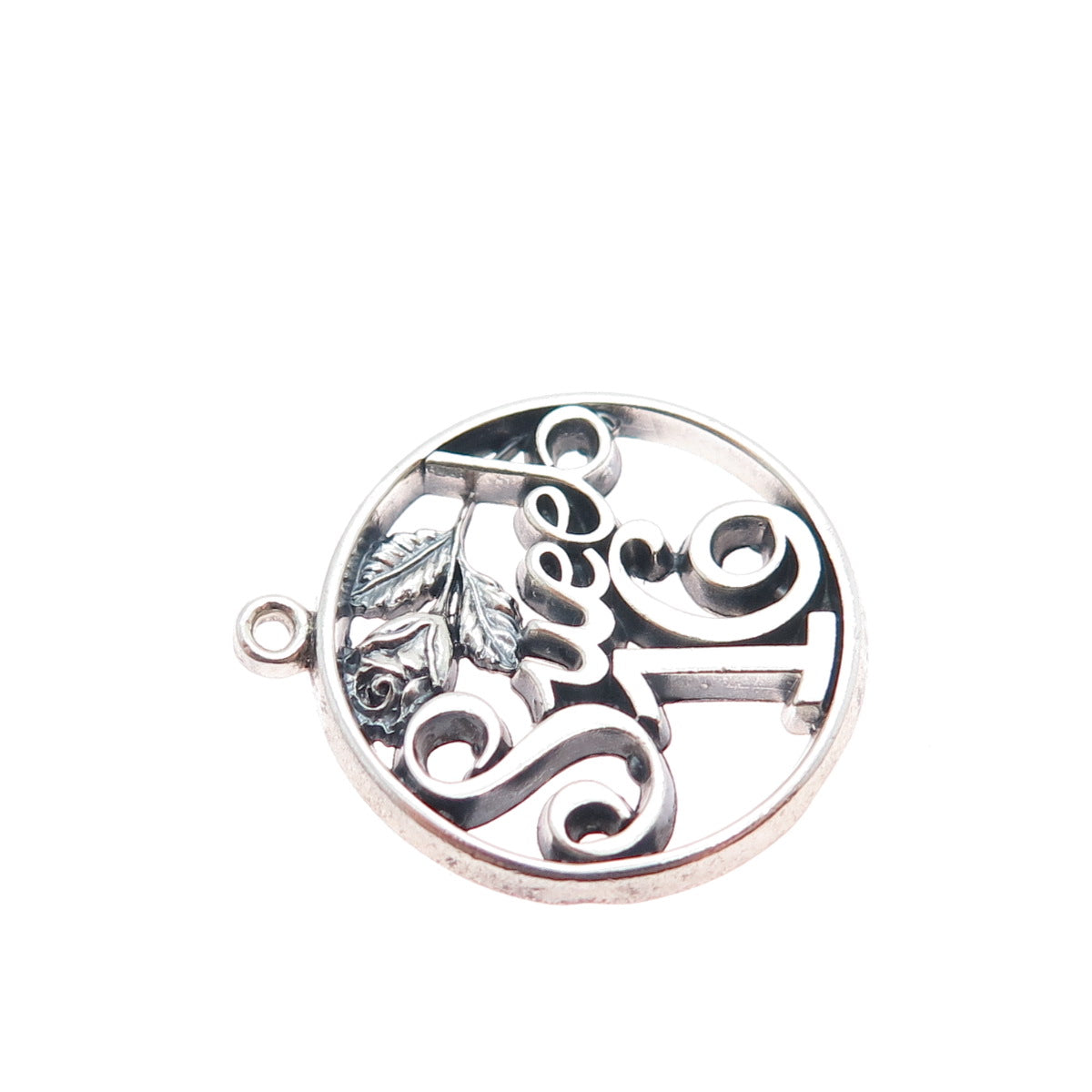 WELLS 925 Sterling Silver Vintage Sweet 16 Oxidized Minimalist Charm Pendant
