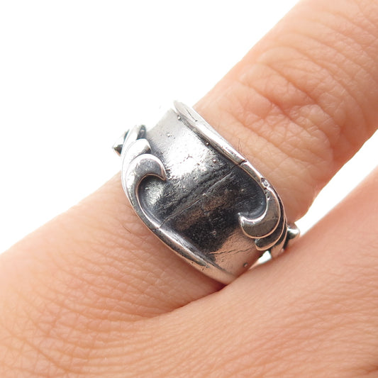 925 Sterling Silver Vintage Modernist Floral Oxidized Ring Size 5.75