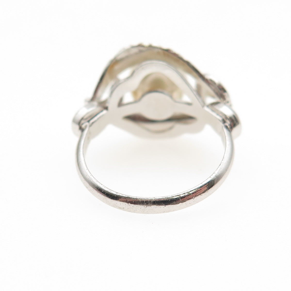 925 Sterling Silver Antique Art Deco Real Pearl Textured Ring Size 4