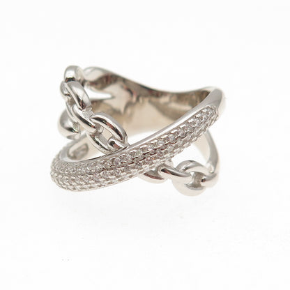 925 Sterling Silver Round-Cut C Z Multi-Chain Crossover Ring Size 6.25