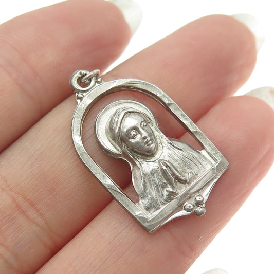 925 Sterling Silver Antique Art Deco St. Mary & Baby Jesus Religious Pendant