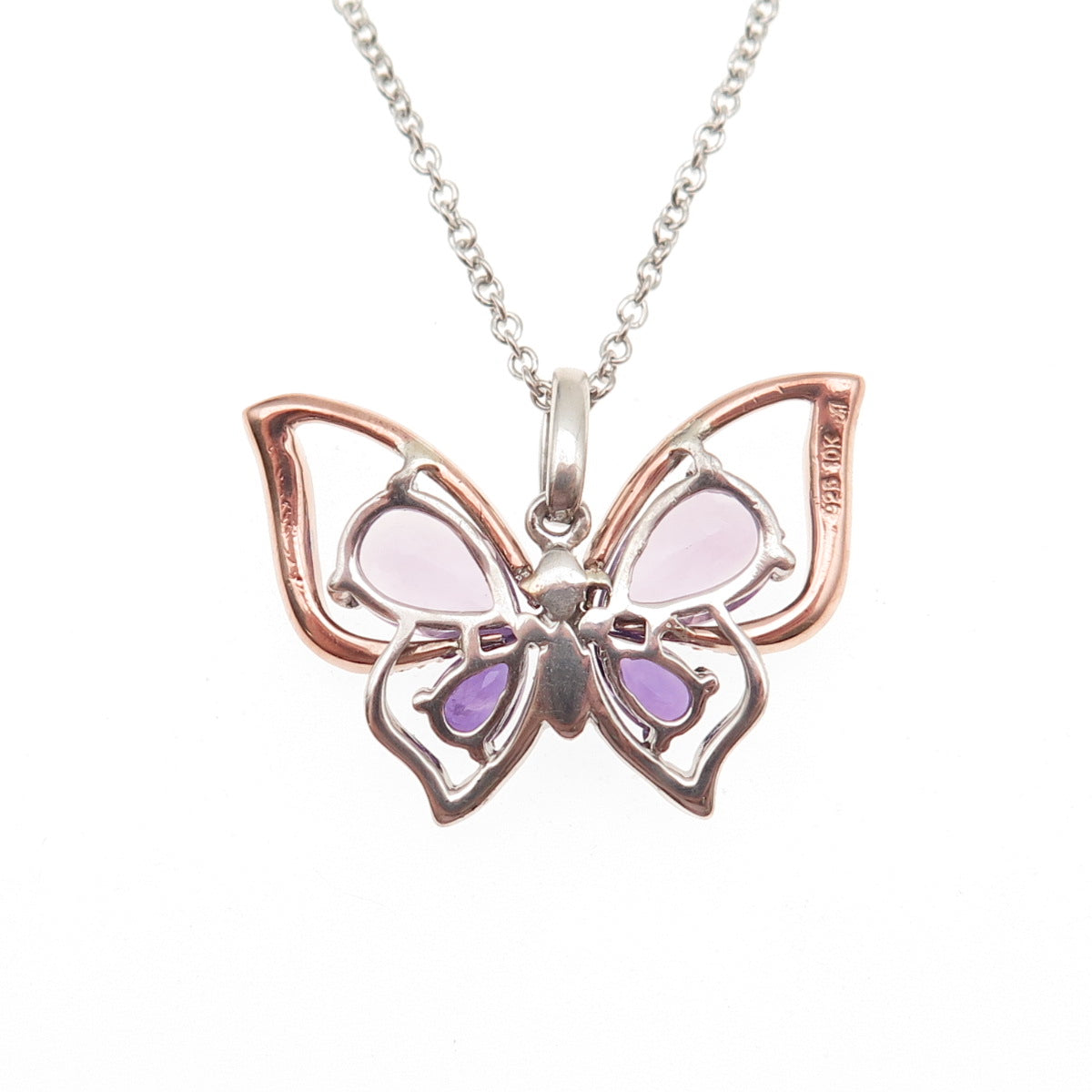 925 Sterling 10K Gold Real Amethyst & Blue Topaz Butterfly Chain Necklace 18"