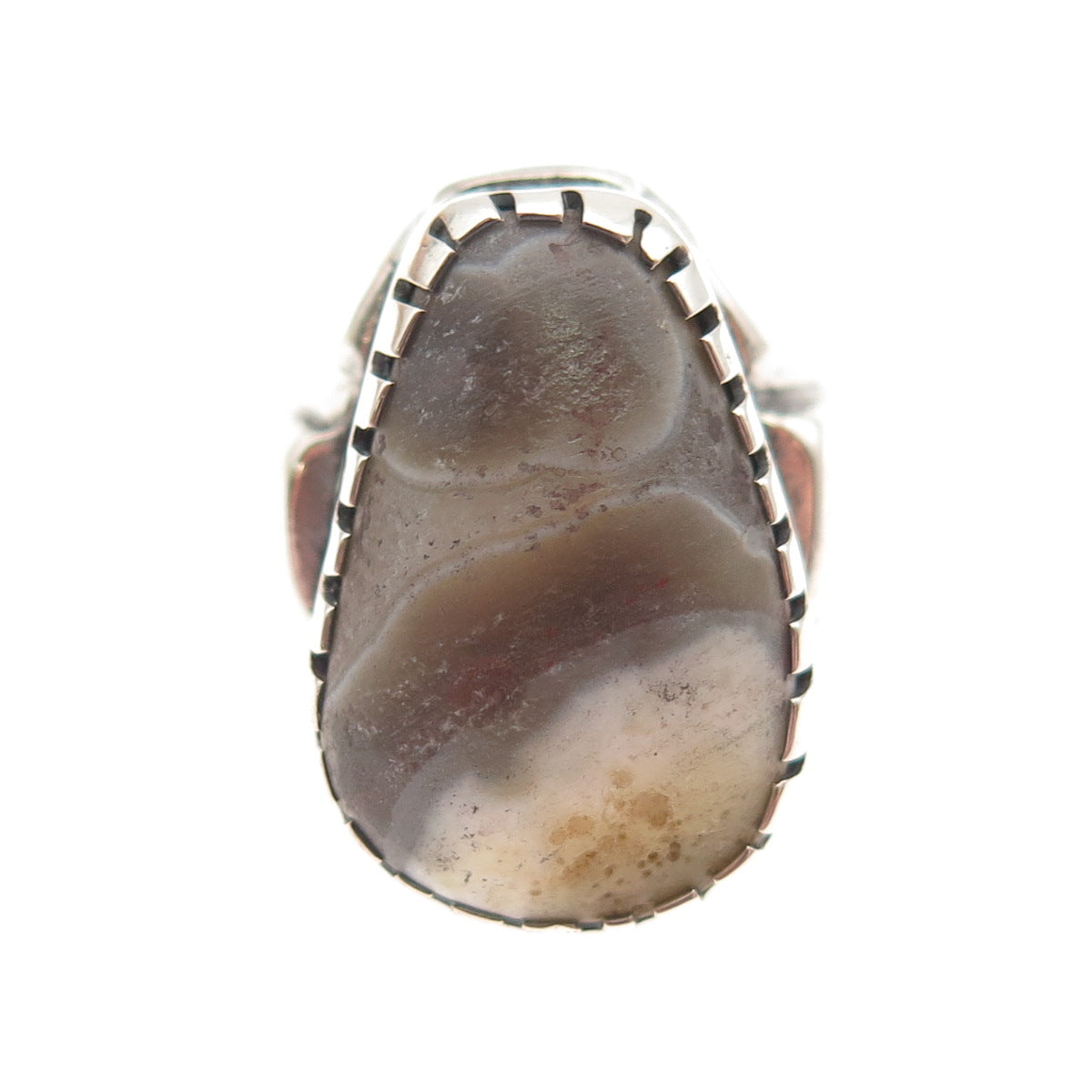925 Sterling Silver Antique Art Deco Real Agate Oxidized Ring Size 9.75