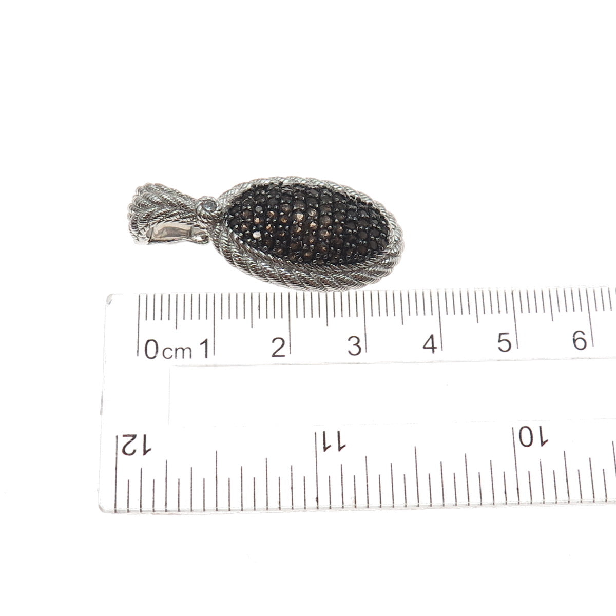 JUDITH RIPKA 925 Sterling Silver Real Smoky Quartz & C Z Charm Pendant
