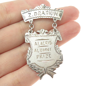 925 Sterling Silver Antique Art Deco "Alacris Alumni Prize" Medal Pin Brooch