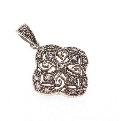 925 Sterling Silver Vintage Round-Cut C Z Cross Oxidized Charm Pendant