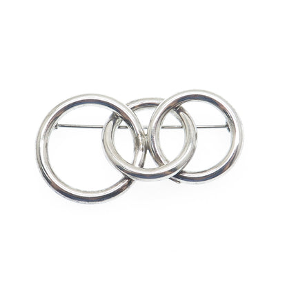 925 Sterling Silver Vintage Mexico Interlocked Circles Modernist Pin Brooch