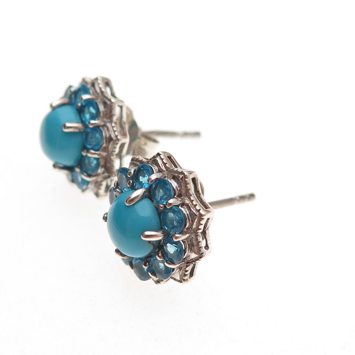 D'Joy 925 Sterling Silver Real Sleeping Beauty Turquoise & Apatite Stud Earrings