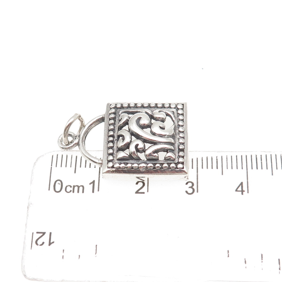 925 Sterling Silver Vintage Floral Oxidized Charm Pendant