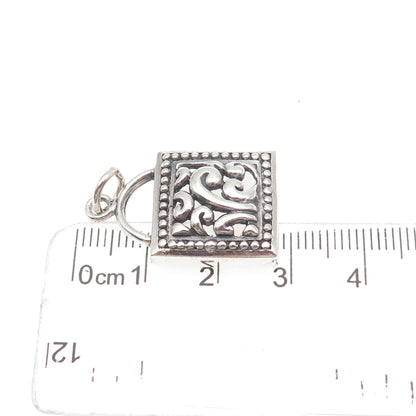 925 Sterling Silver Vintage Floral Oxidized Charm Pendant