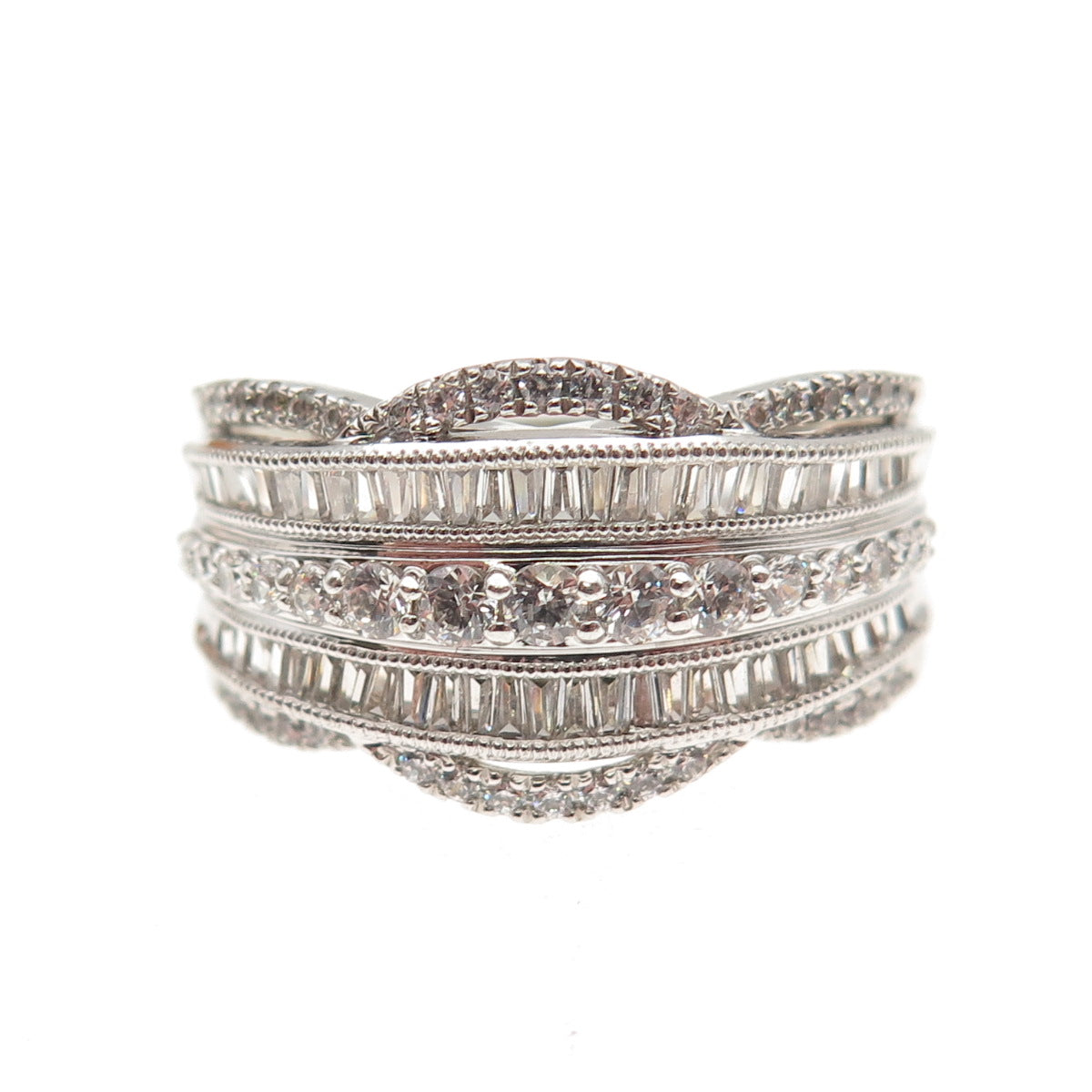 925 Sterling Silver Round & Tapered Baguette-Cut C Z Ring Size 8.75