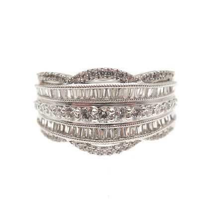 925 Sterling Silver Round & Tapered Baguette-Cut C Z Ring Size 8.75