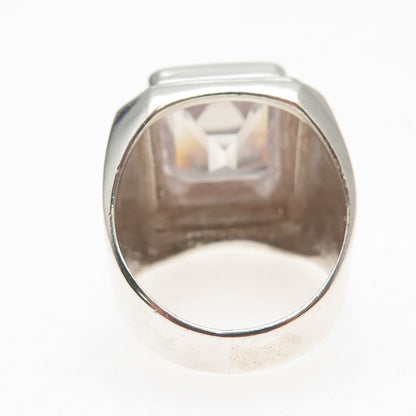 925 Sterling Silver Vintage Emerald-Cut C Z Statement Ring Size 8