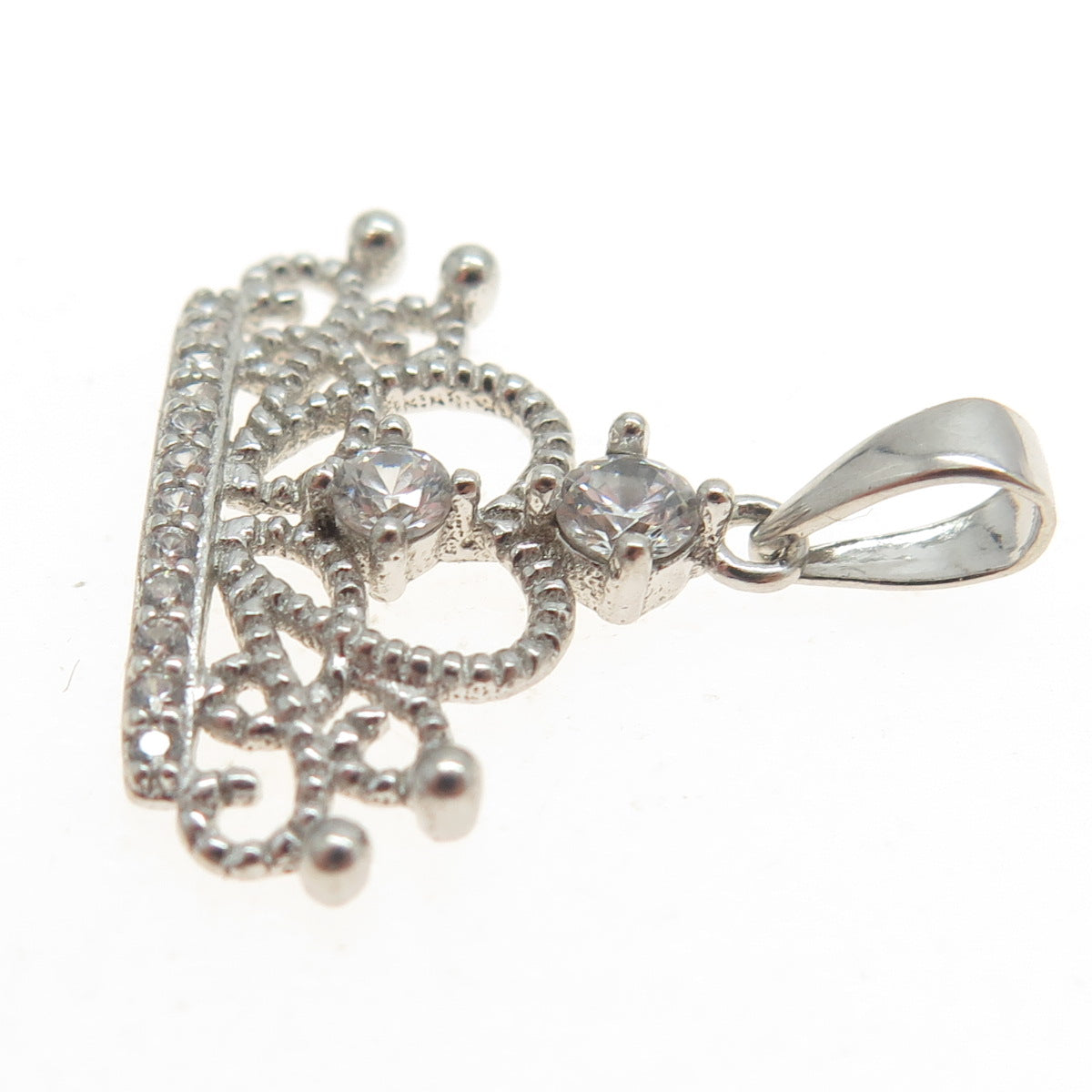 925 Sterling Silver Round-Cut C Z Crown Charm Pendant