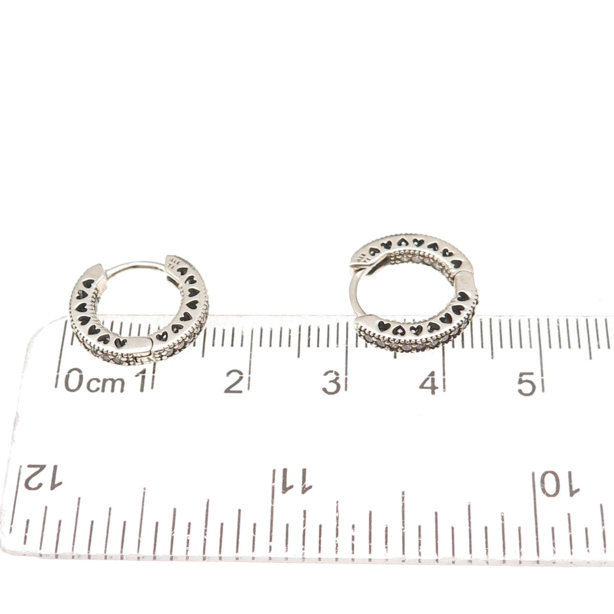 Pandora 925 Sterling Silver Round-Cut C Z Hearts In & Out Hoop Earrings