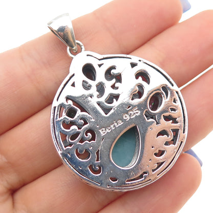 BERIA Sterling Silver Vintage Real Amazonite Mystic Quartz & Tourmaline Pendant