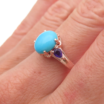Chuck Clemency 925 Sterling Gold Plated Real Turquoise & Amethyst Ring Size 8.25