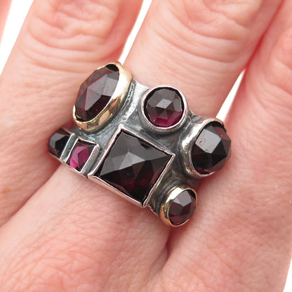 YAM Michal Yuval Sterling 14K Gold Vintage Israel Real Red Garnet Ring Size 9.25