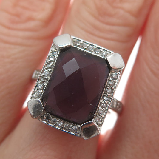 925 Sterling Silver Real Amethyst & C Z Ring Size 6.75