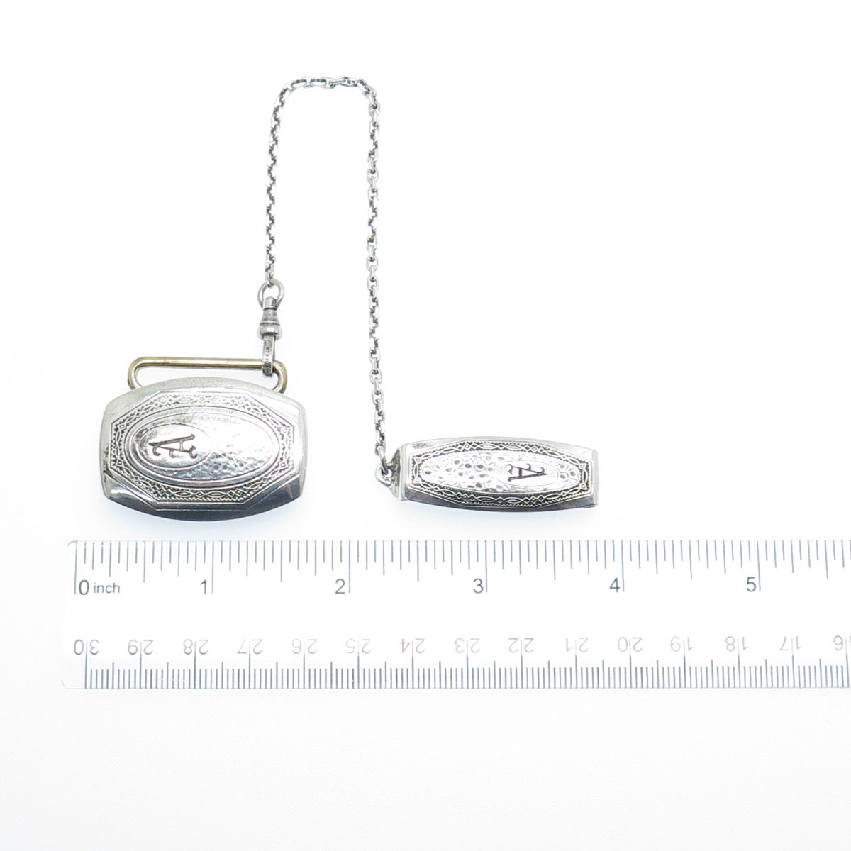 HICKOK Sterling Silver Antique Beltogram Pocket Watch Belt Buckle & Loop Chain
