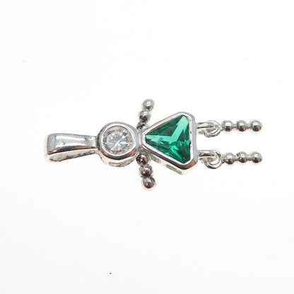 925 Sterling Silver Green C Z May Birthstone Girl Articulated Charm Pendant