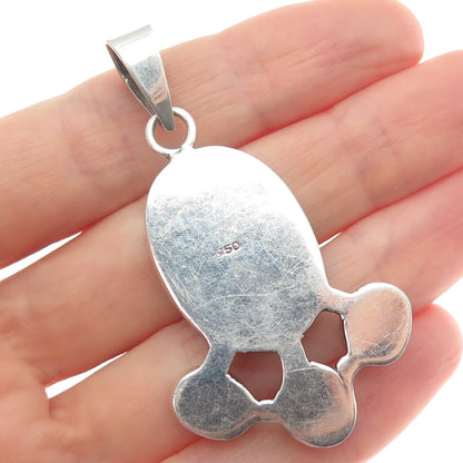 950 Silver Vintage Real Turquoise & Hand-Painted Ceramic Modernist Pendant