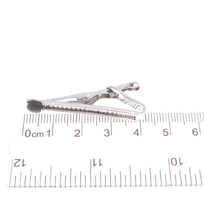 SWANK 925 Sterling Silver Antique Art Deco Real Jade Filigree Tie Clip