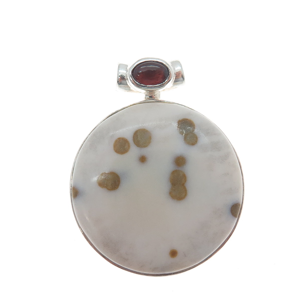 925 Sterling Silver Vintage Real Agate & Red Garnet Modernist Slide Pendant